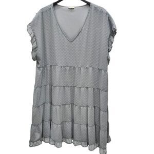 Jodifl Tiered Ruffle Babydoll Dress Womens 3X Gray Swiss Dot Lined Bohemian Boho